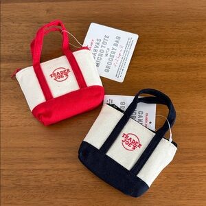 Trader Joe's Canvas Mini Tote Bag - Cream & Red / Cream & Navy Set of 2